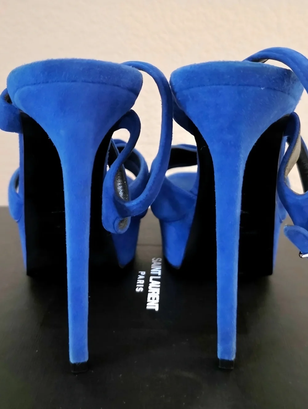 YSL Saint Laurent Blue Suede Platform Stiletto Ankle Strap Heels EU 38.5 / US 8 - Picture 8 of 13